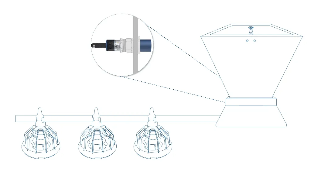 DOL 44 capacitive sensor mounted on bulk feed hopper diagram