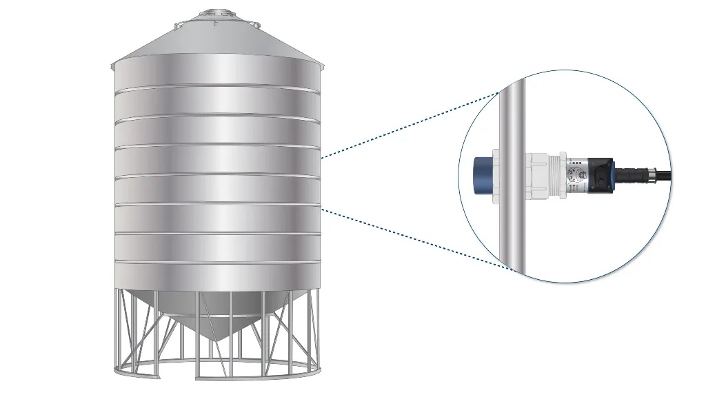 DOL 44 capacitive sensor mounted on silo wall diagram