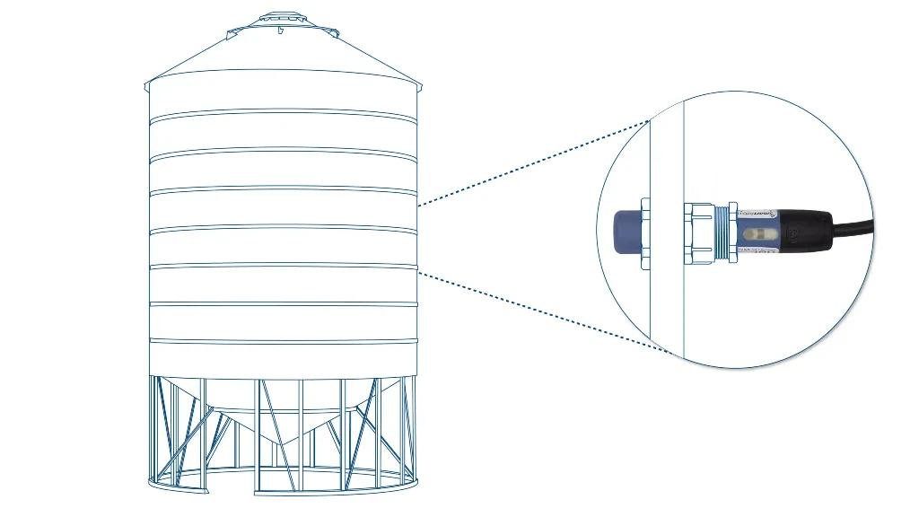 DOL 26 small capacitive sensor mounted on silo wall diagram