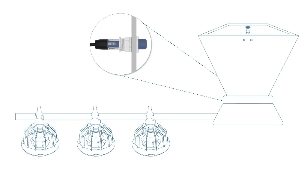 DOL 26 small capacitive sensor mounted on bulk feed hopper diagram